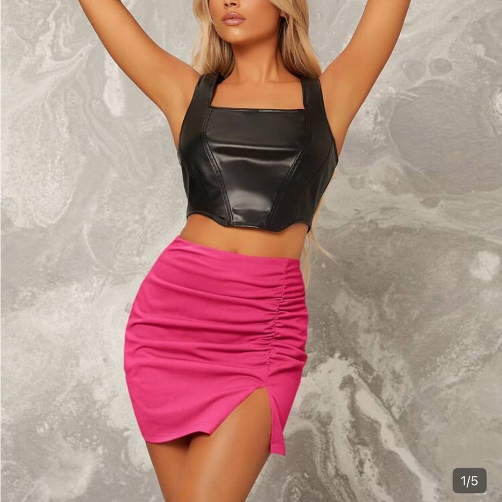 SHEIN Pink Ruched Mini Skirt